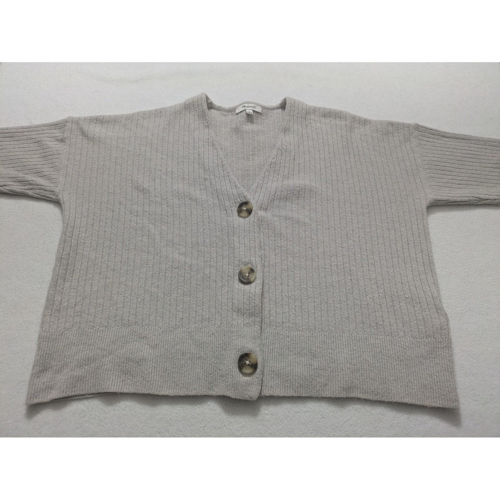 Madewell Sweater Small Gray Ribbed Button Front Cardigan V Neck Crop Alpaca Wool - Picture 4 of 11